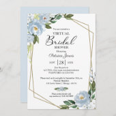 Geometrisches Dusty Blue Floral Virtual Brautparty Einladung (Vorne/Hinten)