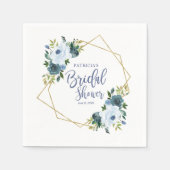Geometrisches Dusty Blue Gold Floral Brautparty Serviette (Vorderseite)