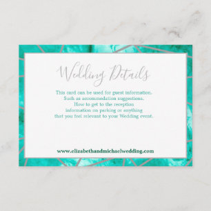 Geometrisches Elegant Aqua Blue Silver Wedding Det Begleitkarte