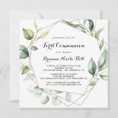 Geometrisches Elegant Gold Grüne erste Kommunion Einladung (Vorderseite)