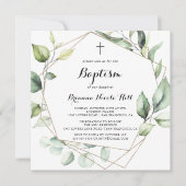 Geometrisches Elegant Gold Grüne Taufe Einladung (Vorderseite)