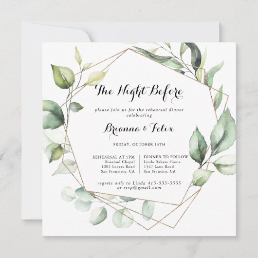 Geometrisches elegantes Abendessen vor der Probe Einladung (Vorderseite)