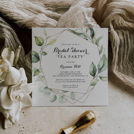 Geometrisches elegantes Gold Brautparty Tee Party Einladung