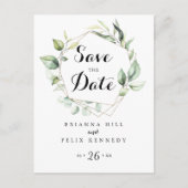 Geometrisches elegantes goldenes Grün Save the Dat Postkarte (Vorderseite)