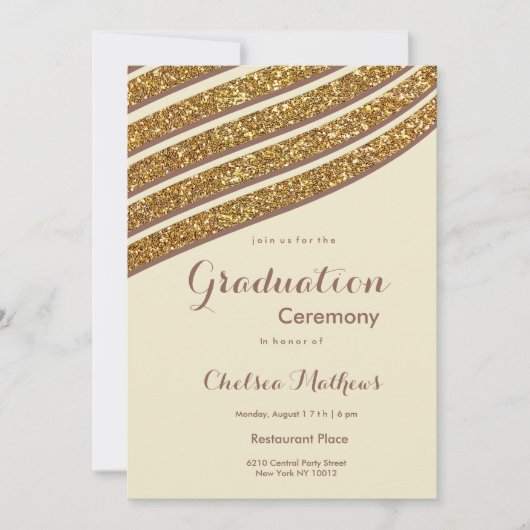 Geometrisches Elfenbeingold Glitzer Abschluss Einladung (Vorderseite)