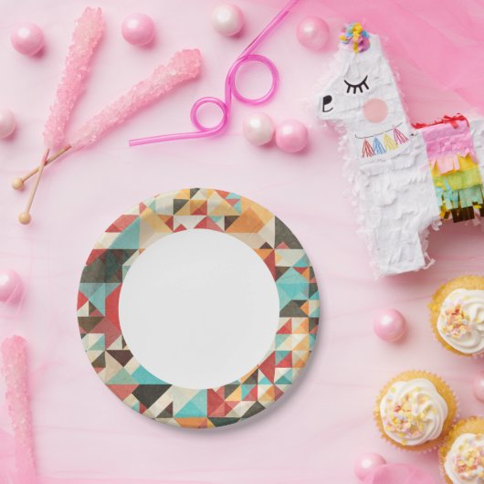Geometrisches Erdton Pappteller (Party)