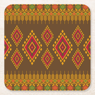 Geometrisches ethnisches, traditionelles Design, n Rechteckiger Pappuntersetzer