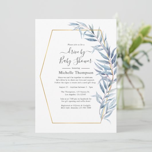 Geometrisches Eukalyptus-Blätter-Laufwerk Einladung (Stehend Vorderseite)