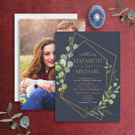 Geometrisches Eukalyptus Blue Elegantes Foto Einladung