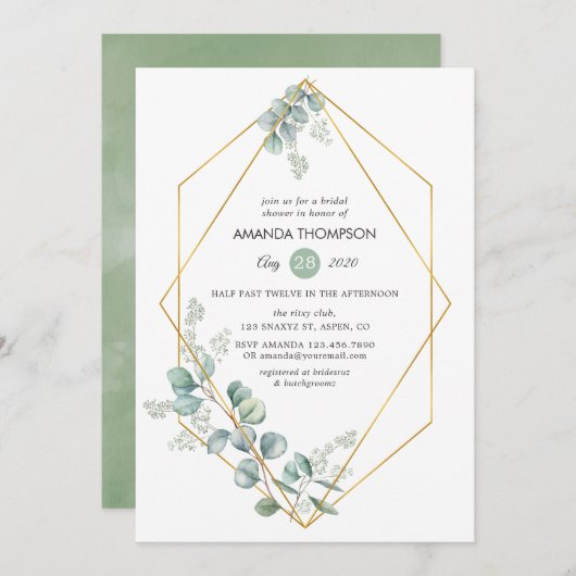 Geometrisches Eukalyptus-Brautparty Einladung (Vorne/Hinten)