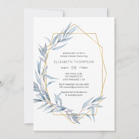 Geometrisches Eukalyptus-Brautparty Einladung (Vorderseite)