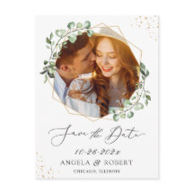 Geometrisches Eukalyptus-Frame-Foto Save the Date
