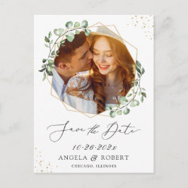 Geometrisches Eukalyptus-Frame-Foto Save the Date Postkarte