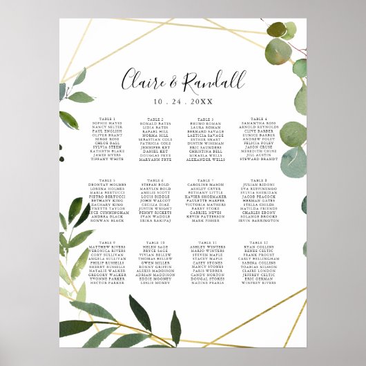 Geometrisches Eukalyptus-Hochzeitdiagramm Poster (Vorne)