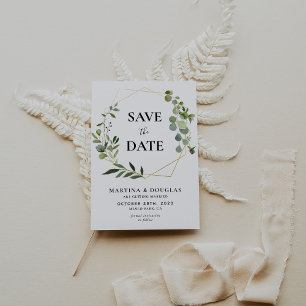 Geometrisches Eukalyptus Wedding Save the Date Car Einladung