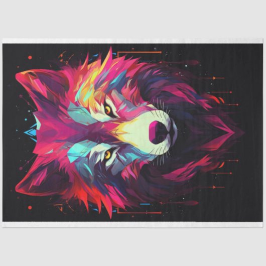 Geometrisches Faceted Wolf Decoupage Paper Seidenpapier (Vorderseite)