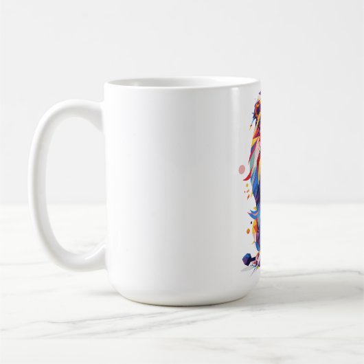 Geometrisches, farbiges Löwendesign Kaffeetasse (Links)