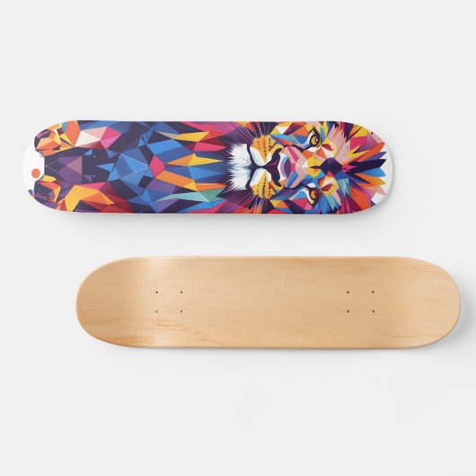 Geometrisches, farbiges Löwendesign Skateboard (Horizontal)