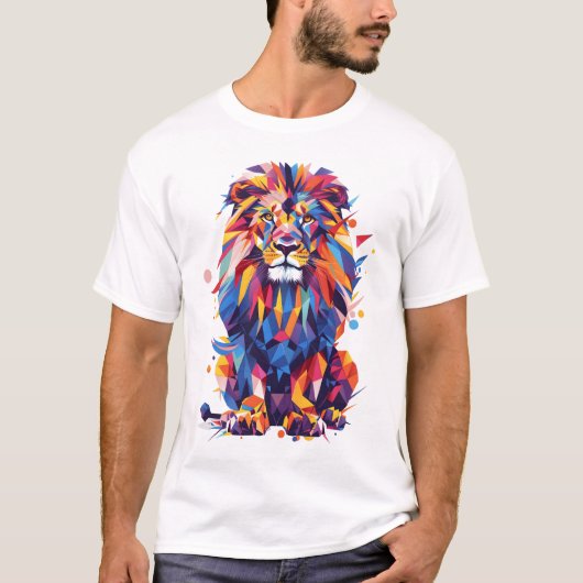 Geometrisches, farbiges Löwendesign T-Shirt (Vorderseite)