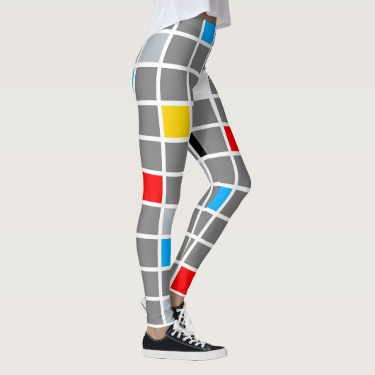 Geometrisches farbiges Quadrat-Muster Mondrian Leggings (Rechts)