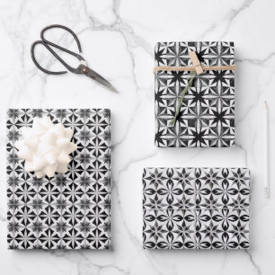 Geometrisches Fliesenmuster mit floralen Diamantmo Geschenkpapier Set