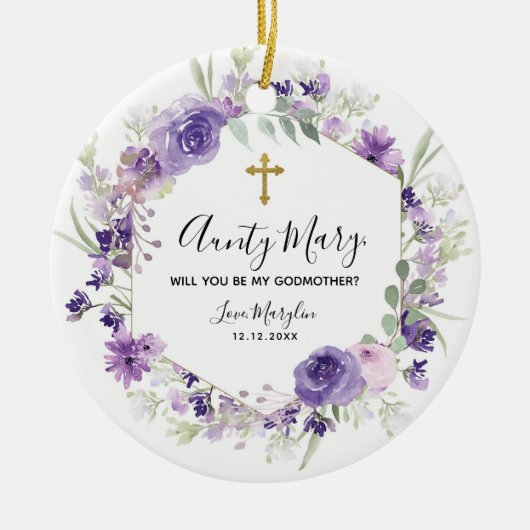 Geometrisches floral Lila Werden Sie Großmutter Keramik Ornament (Vorne)