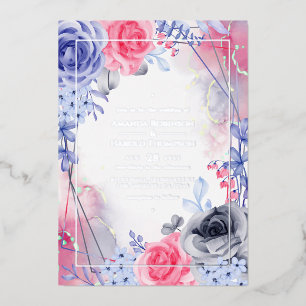 Geometrisches Floral-Silber-Hochzeit Folieneinladung