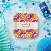 Geometrisches, florales Lila Orange des mittleren Pappteller (Party)