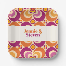 Geometrisches, florales Lila Orange des mittleren Pappteller