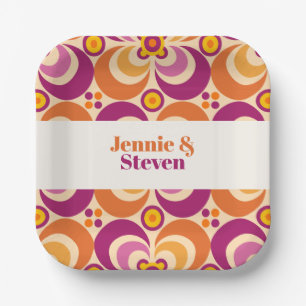 Geometrisches, florales Lila Orange des mittleren  Pappteller