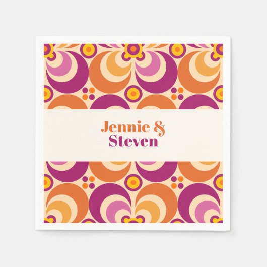Geometrisches, florales Lila Orange des mittleren Serviette (Vorderseite)