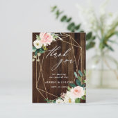 Geometrisches florales rustikales Holz Danke Foto Postkarte (Stehend Vorderseite)
