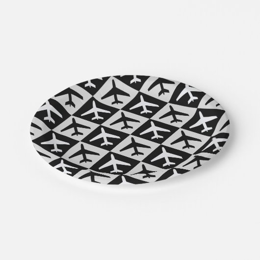 Geometrisches Flugzeug für Schwarz-weiße Luftfahrz Pappteller (Schrägansicht)