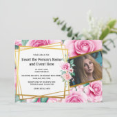 geometrisches Foto der Rose im Sommer Party Einladung (Stehend Vorderseite)