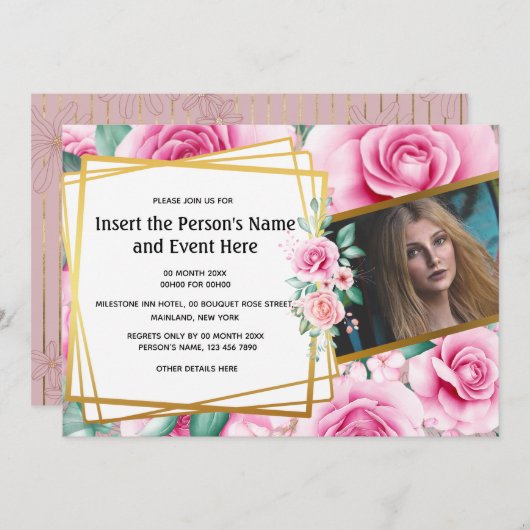 geometrisches Foto der Rose im Sommer Party Einladung (Vorne/Hinten)