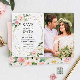 Geometrisches Foto für das elegante Blush Floral G Save The Date