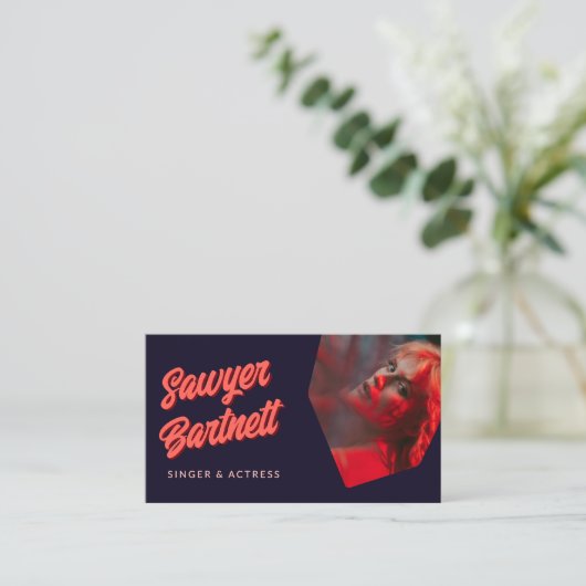 Geometrisches Foto für Navy Peach Retro Formen Per Visitenkarte (Stehend Vorderseite)