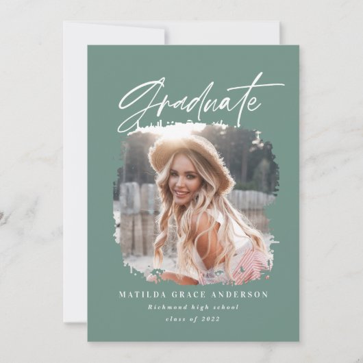 Geometrisches Foto - grün-Skript-Abschluss Ankündigung (Vorderseite)