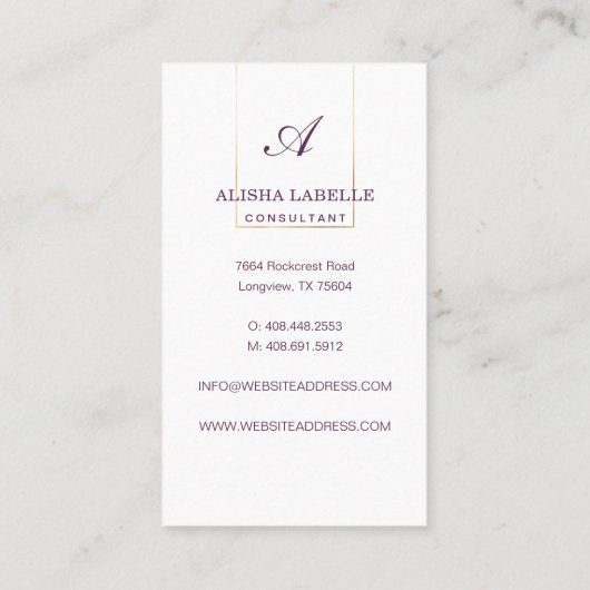 Geometrisches Foto-Layout und Monogramm aus Burgun Visitenkarte (Rückseite)