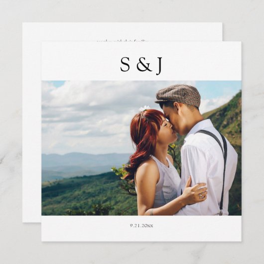 Geometrisches Foto Quadrat Weiß und Schwarz 2 Hoch Einladung (Vorne/Hinten)