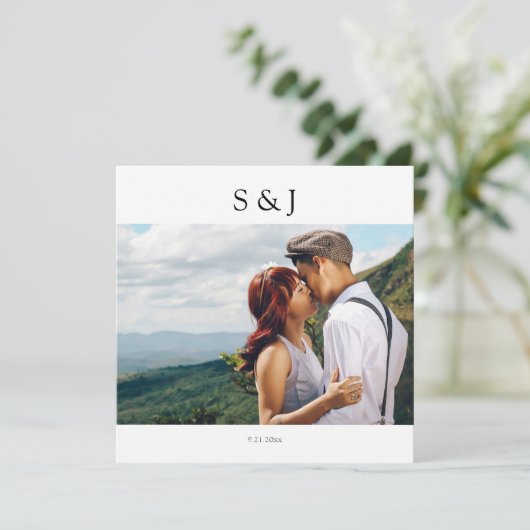 Geometrisches Foto Quadrat Weiß und Schwarz 2 Hoch Einladung (Stehend Vorderseite)