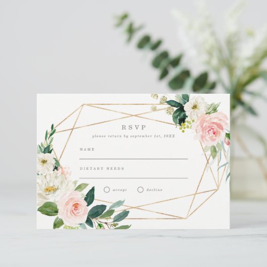 Geometrisches Frühjahrsromantik-Hochzeitprogramm Einladung (Stehend Vorderseite)