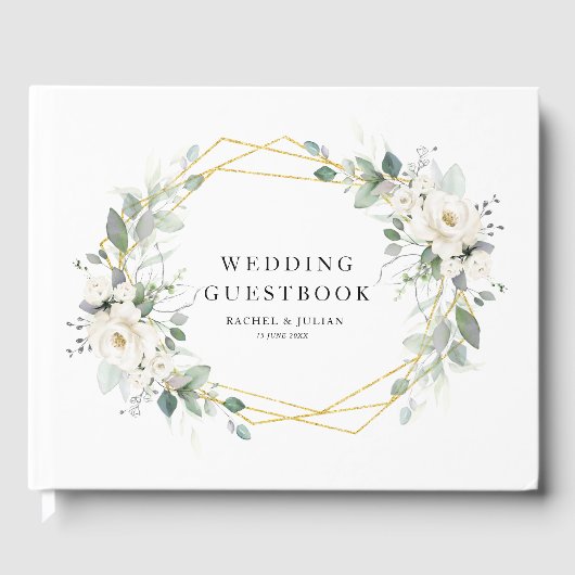 geometrisches Gästebuch in Gold und Weiß (Vorderseite)