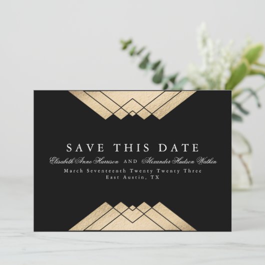 Geometrisches Gatsby Gold-Imitate-Foil Gerettet Ankündigung (Stehend Vorderseite)