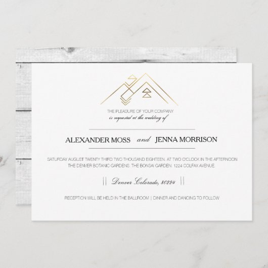 Geometrisches Gebirge | Modernes Gold Einladung (Vorne/Hinten)