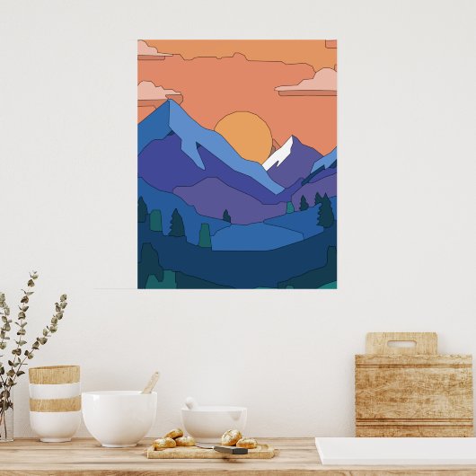 Geometrisches GebirgsSunset Poster (Küche)