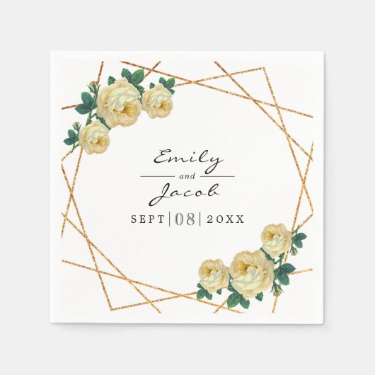 Geometrisches Gelbblütenblatt aus Gold Glitzer Serviette (Vorderseite)