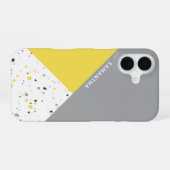 Geometrisches gelbes graues Terrazzo-Muster mit Na iPhone 16 Hülle (Rückseite (Horizontal))