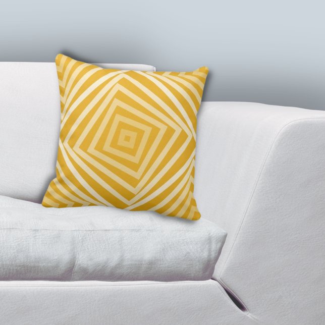 Geometrisches gelbes Muster Kissen (Geometric Yellow Nested Box Spiral Pattern Throw Pillow)