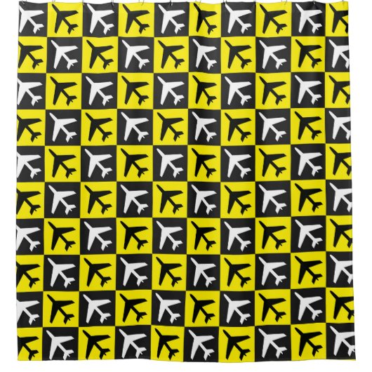 Geometrisches Gelbflugzeug Duschvorhang (Vorderseite)